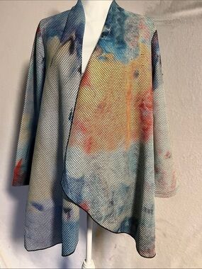 Radzoli Multicolor Watercolor Mesh Open-Front Jacket